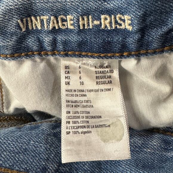 American Eagle SZ 6 Vintage Hi-Rise Cropped Jeans Button-Fly Two-Tone Chewed Hem - Picture 9 of 11